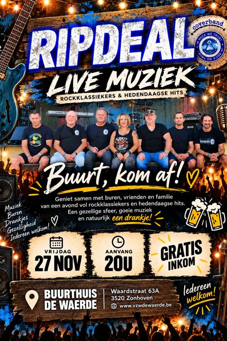 Flyer: RIPDEAL live in Buurthuis De Waerde op vrijdag 27 november